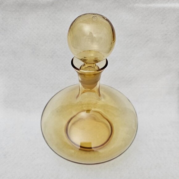 Pitman Dreitzer Peedee 8” Amber Gourd Squat Body Glass Decanter Vintage Bottle - Picture 7 of 9